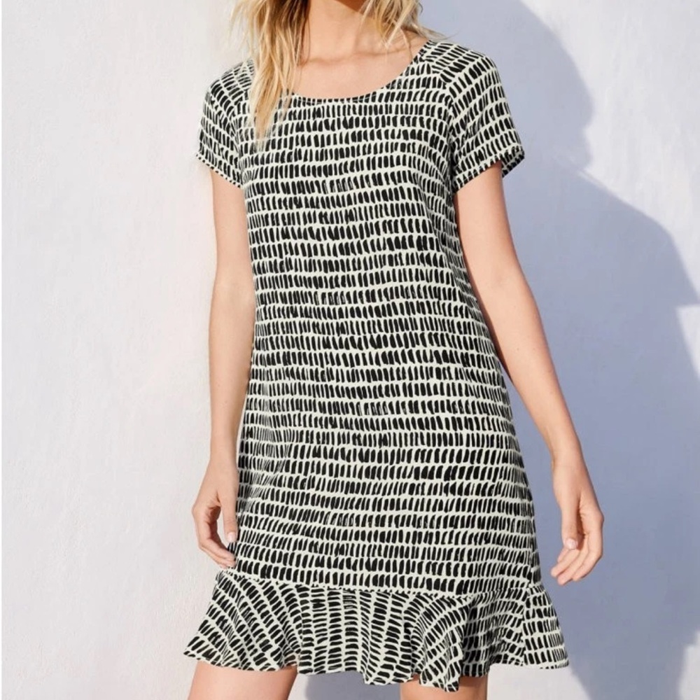 Garnet Hill Olivia Silk Flounce Hem‎ Dress Womens 8 A Line Black White Flowy